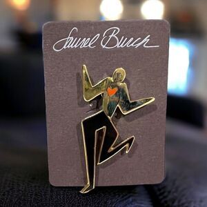LAUREL BURCH Dancing Spirit Black Gold Brooch Pin 1990 New Rare Signed